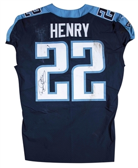 2017 Derrick Henry Game Used & Signed Tennessee Titans Home Jersey Photo Matched To 11/12/2017 (NFL-PSA/DNA, Resolution Photomatching & Beckett)
